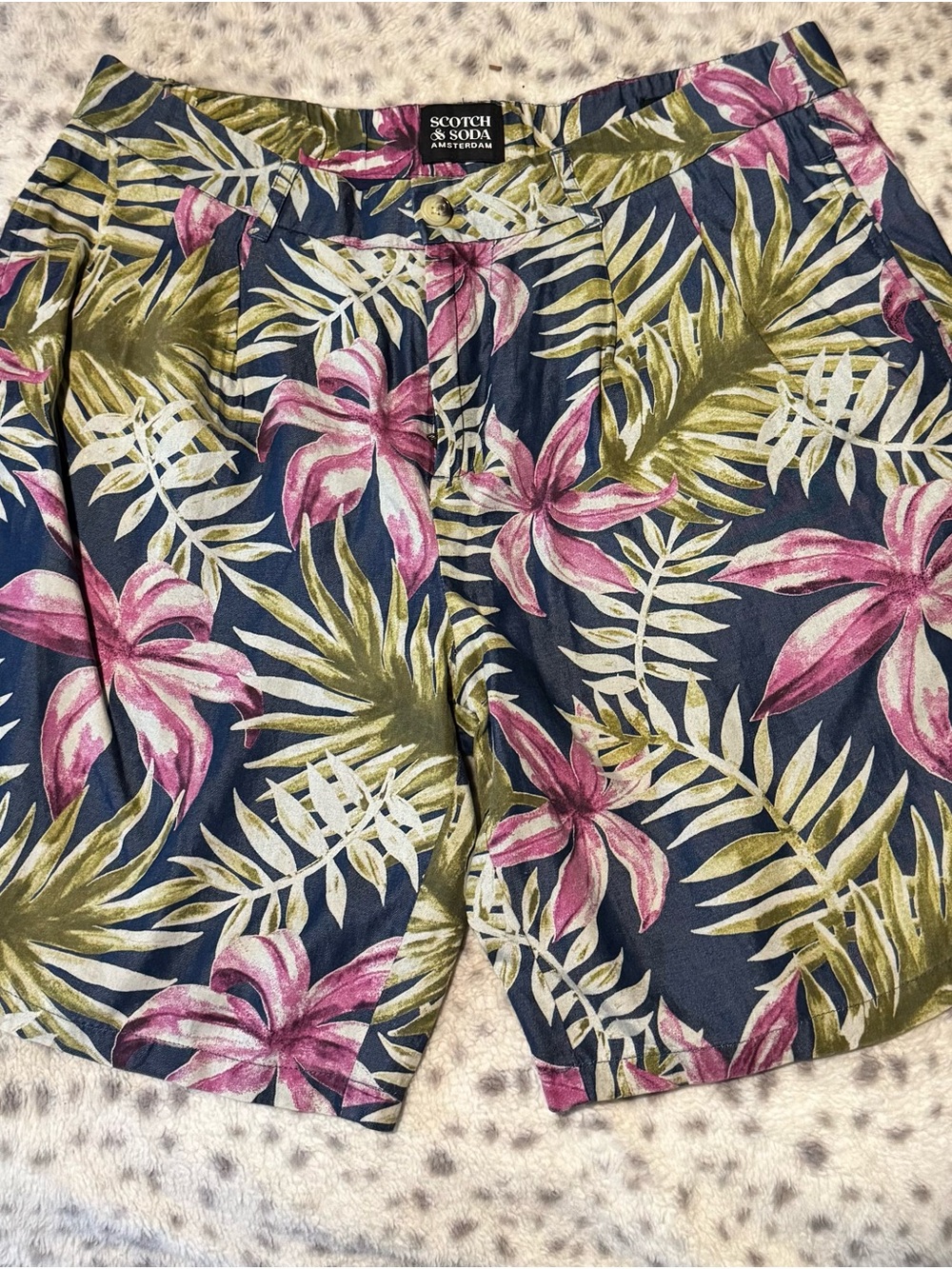 Scotch & Soda Navy Floral Bermuda Shorts with Pink & Olive Print NWT